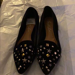 Women’s planets star studded velvet black flats